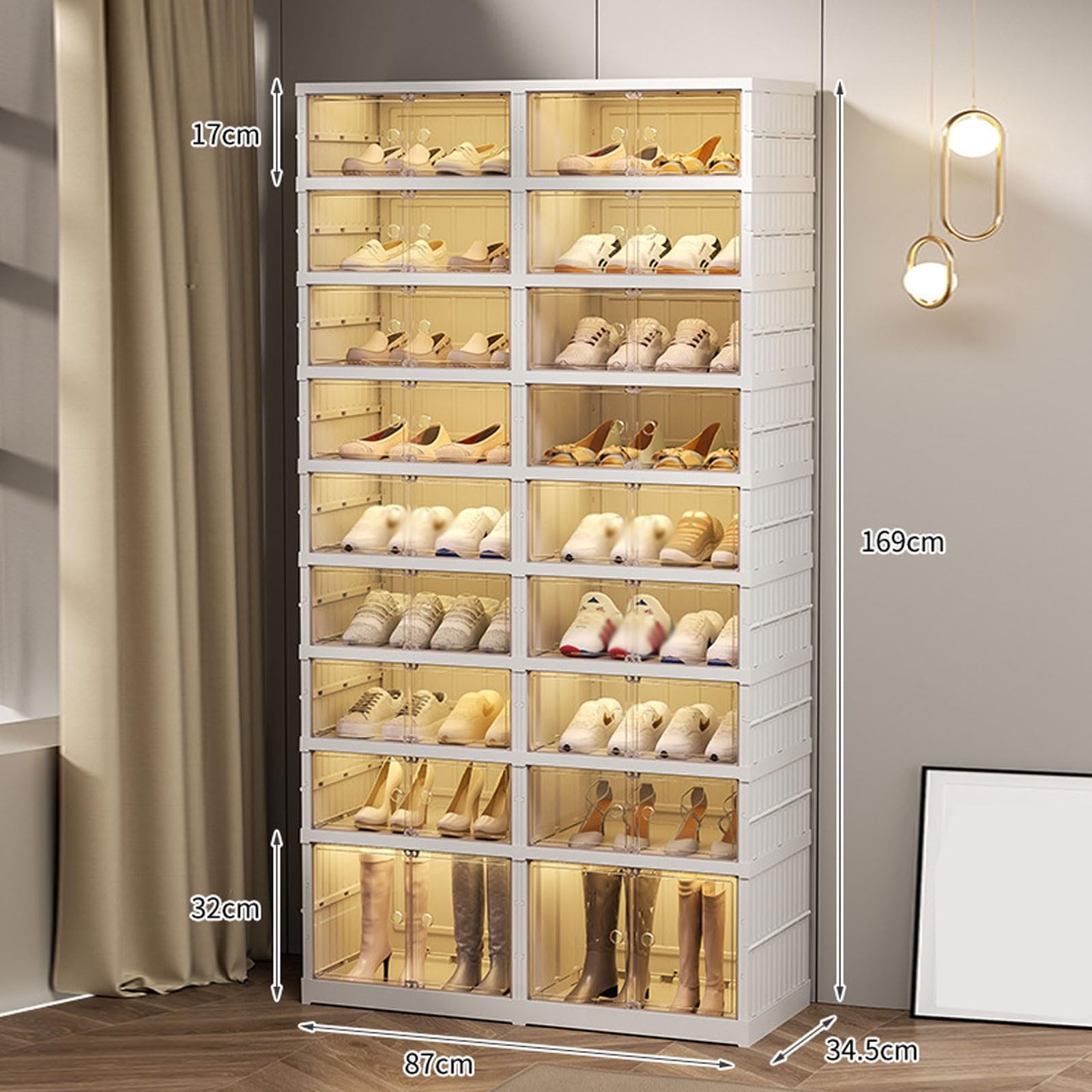 Scarpiera Salvaspazio In Plastica Trasparente, Slim All-in-One Senza Installazione, Componibile Adatta Per Soggiorno, Guardaroba (87*34.5*169CM)