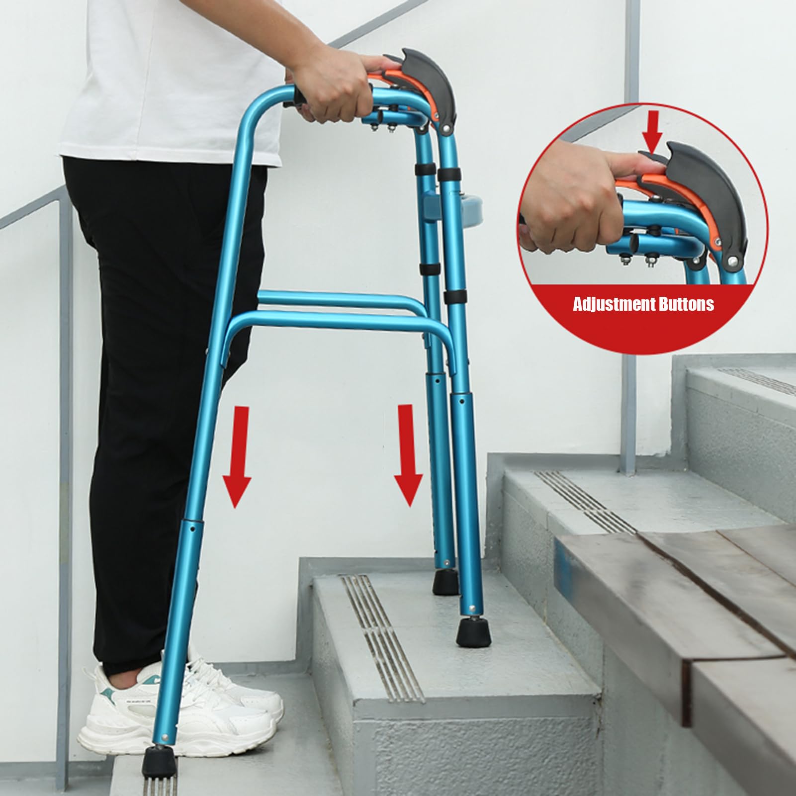 Andador Plegable para Adultos, Andador para Subir escaleras, Andador sin Ruedas, Andador Plegable Ligero de Aluminio con Altura Ajustable para Personas Mayores