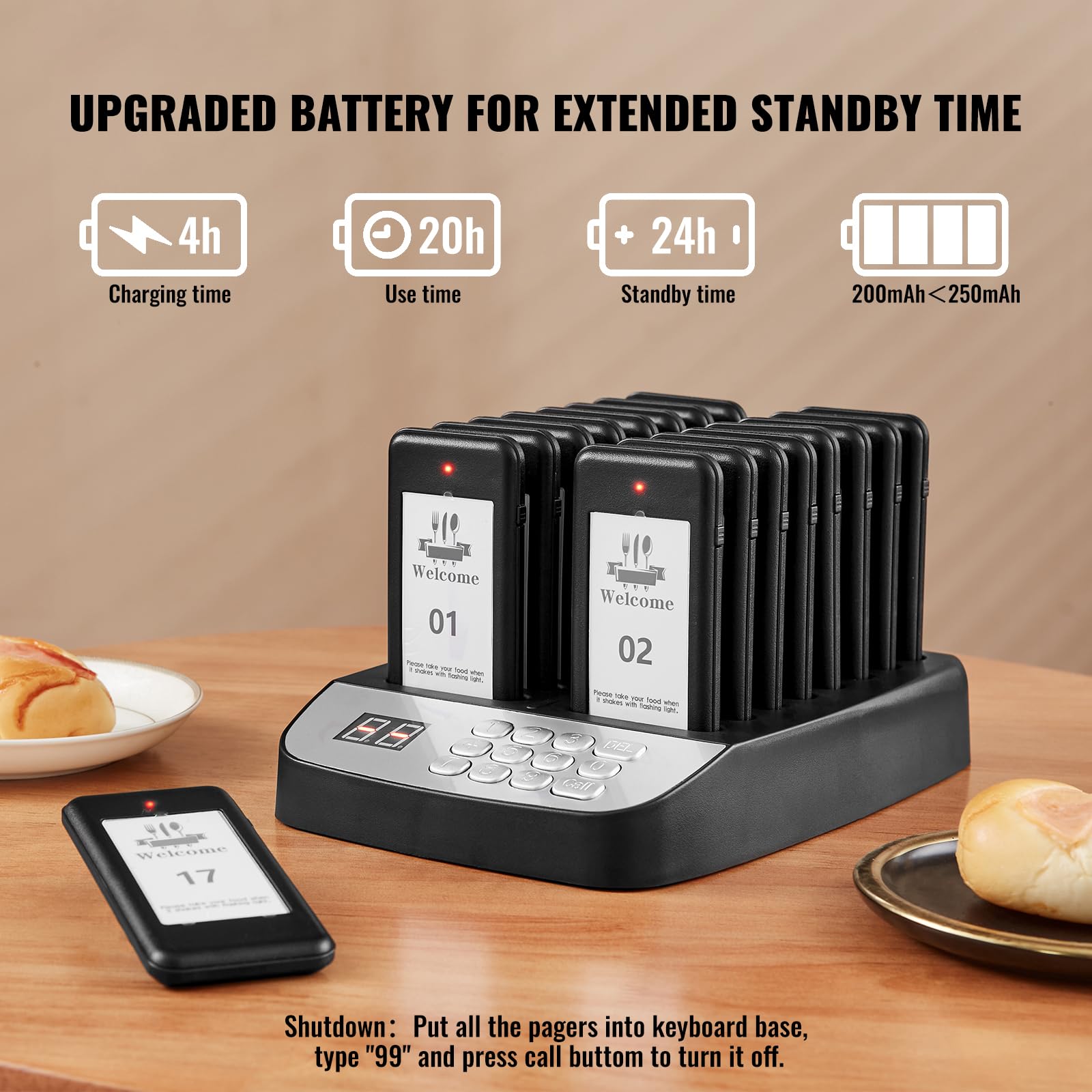 Happybuy Restaurant Pager System, Wireless 500m Range, 16 Call Beepers with Vibration & Flashing for Guest Queue, Food Truck, Church, Nursery, Hospital