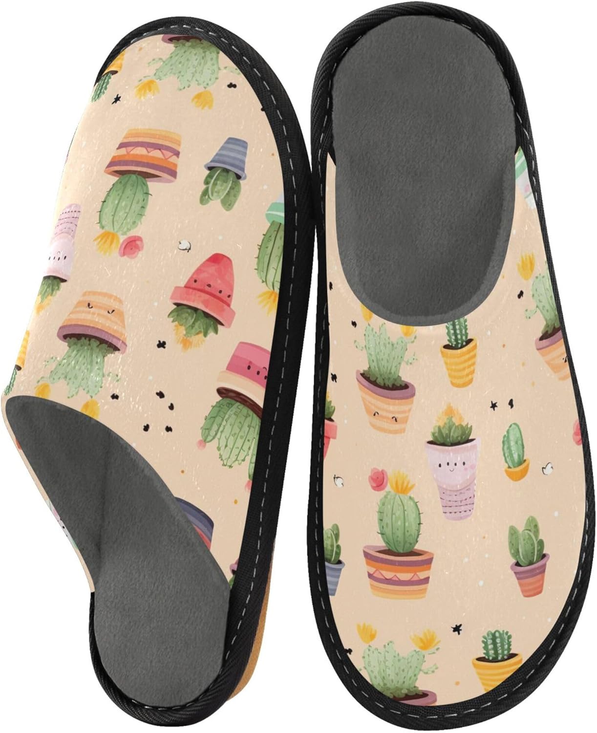 Cactus Plant House Slippers – Cozy Fuzzy Slippers for Guests, Washable & Disposable, Perfect for Shoeless Home, Spa & Hotel Use A110782