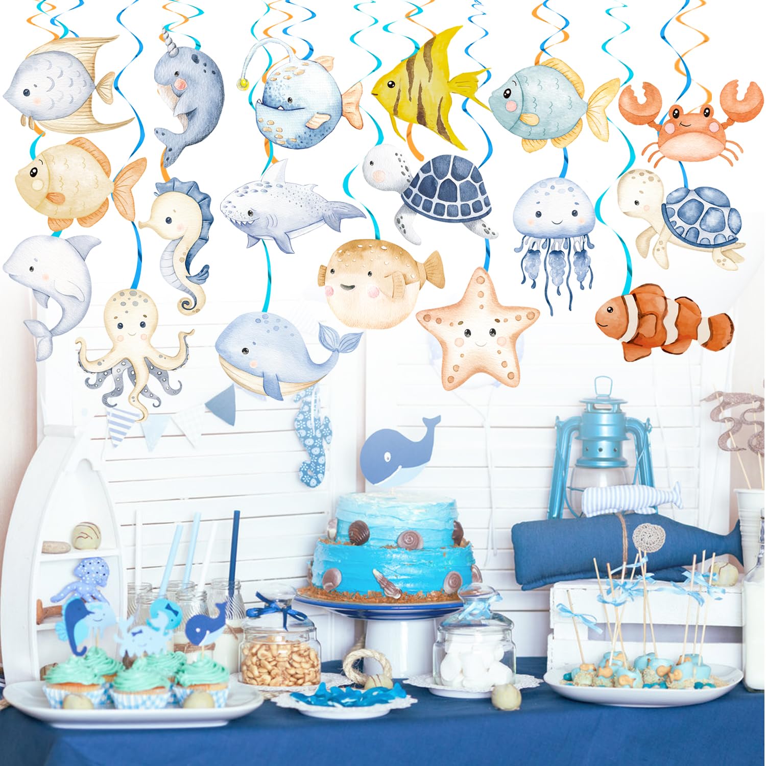 Zwierzęta oceaniczne wiszące wiry pod morzem impreza wiszące dekoracje zwierzęta morskie impreza wiry sufit ocean dekoracje imprezowe serpentyny na ocean motyw morza artykuły na baby shower