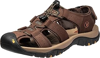 [STRDEOUT] メンズサンダル スポーツさんだる 本革 スポーツ 水陸両用 釣り 海 歩きやすい 夏用 屋外 キャンプ トレッキング マジックテープ 通気 つま先 保護 コーヒー 26.0 cm