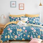 MiniSteps Ensemble de couvertures de couettes 100% Coton - 1 Couverture de couettes + 2 Carcasses d'oreillers - Ensemble de literie avec fermeture à glissière - Ensemble de literie réversible pour enfants - Décor chambre à coucher pour enfants (Blue Meadow, Queen)