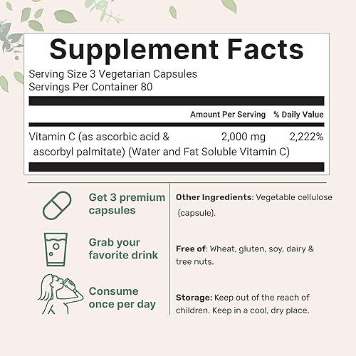 Miniatura 2 de Vitamina C pura de 2,000 mg, 240 cápsulas vegetales  Formas solubles en grasa y agua altamente biodisponibles  Potencia máxima  Suplemento