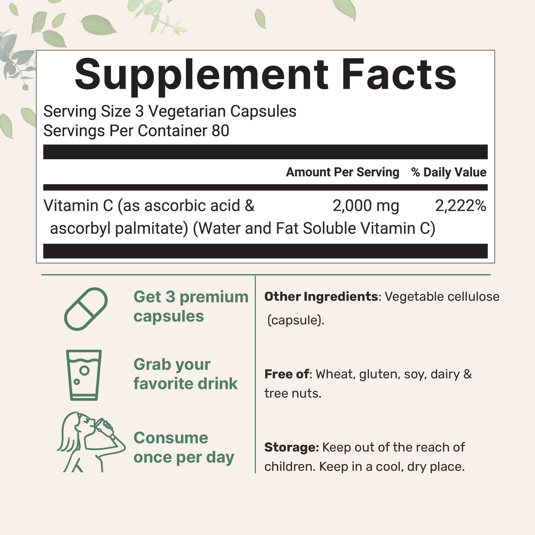 Pure Vitamin C 2,000mg, 240 Veggie Capsules | Highly Bioavailable Fat & Water Soluble Forms | Max Potency | Antioxidant & Immune Support Supplement | Easily Absorbed, Non-GMO, Filler Free — Amazon image 2