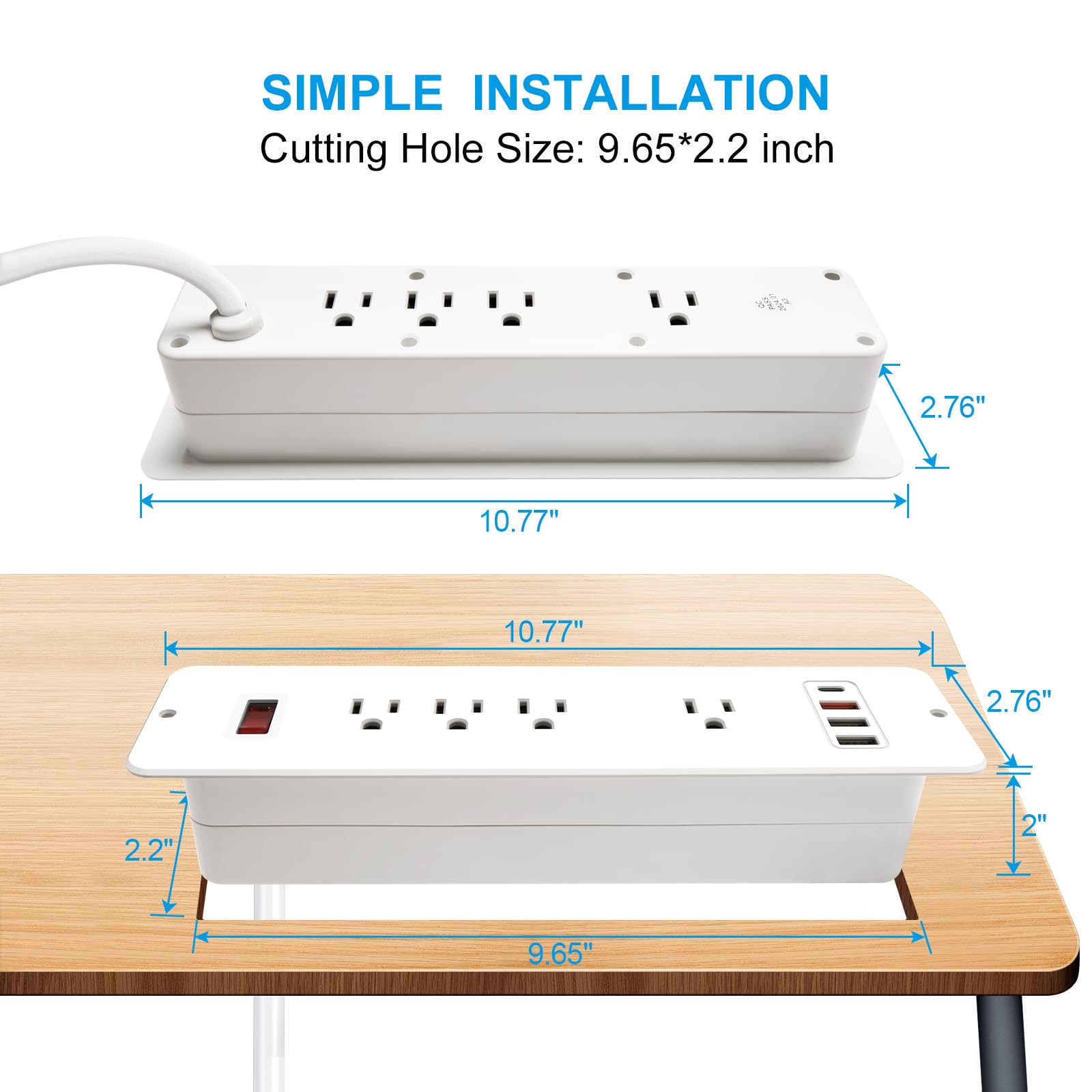 Regleta Multicontactos USB C 20W Alargador Doble Cara Eléctrica 8 Contactos 4 USB para Escritorio, Sofá, Consola, Cajón, Oficina, Armario