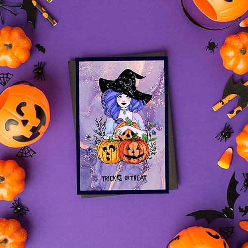 Miniatura 5 de ORIGACH Sellos transparentes de bruja de calabaza de Halloween, sellos de silicona transparente reutilizables para hacer tarjetas de Halloween,