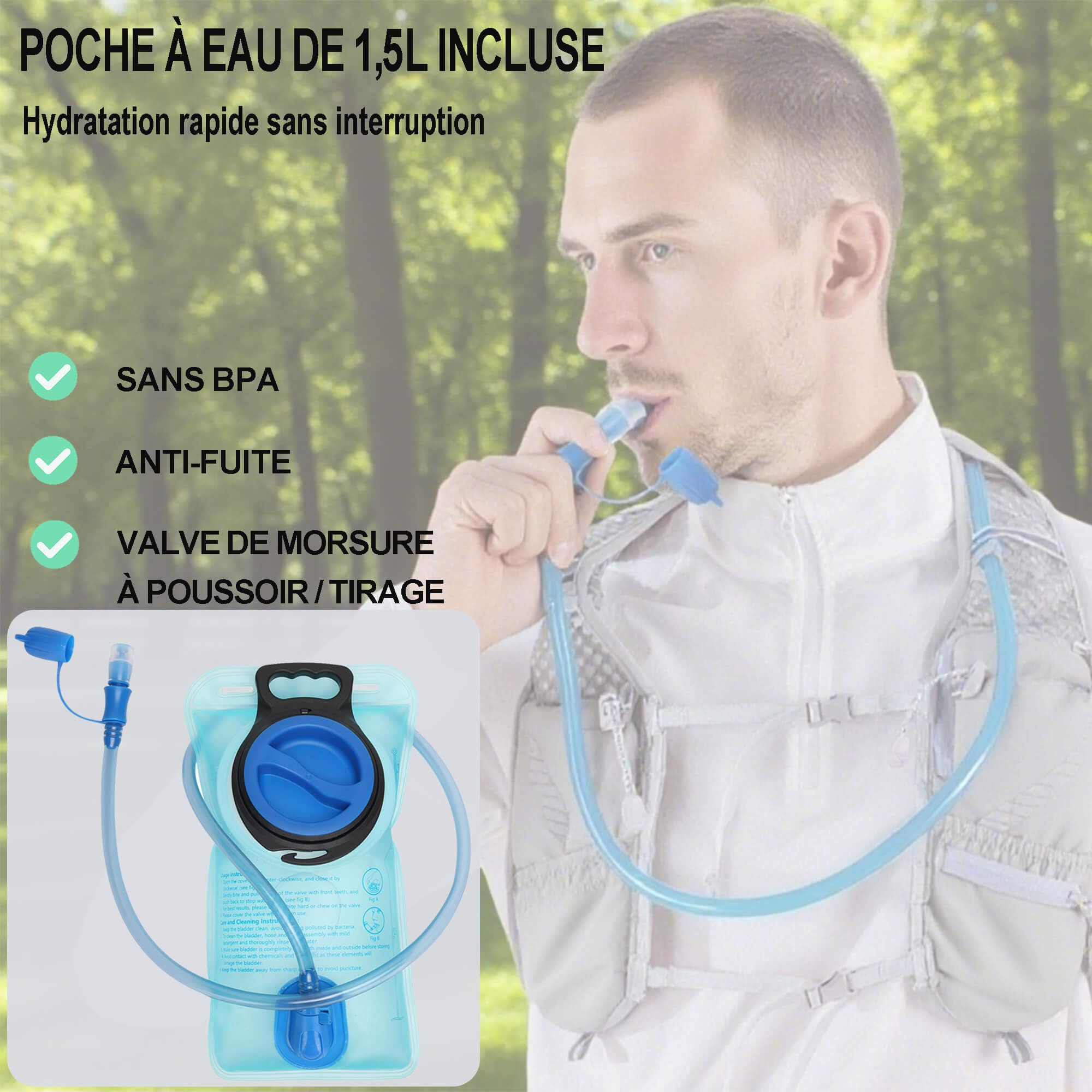Sac à Dos Gilet de Hydratation pour Course à Pied avec Poche à Eau 1,5L, Léger Respirant 5L Sac Hydratation Running, Trail, Vélo, Randonnée pour Femmes et Hommes