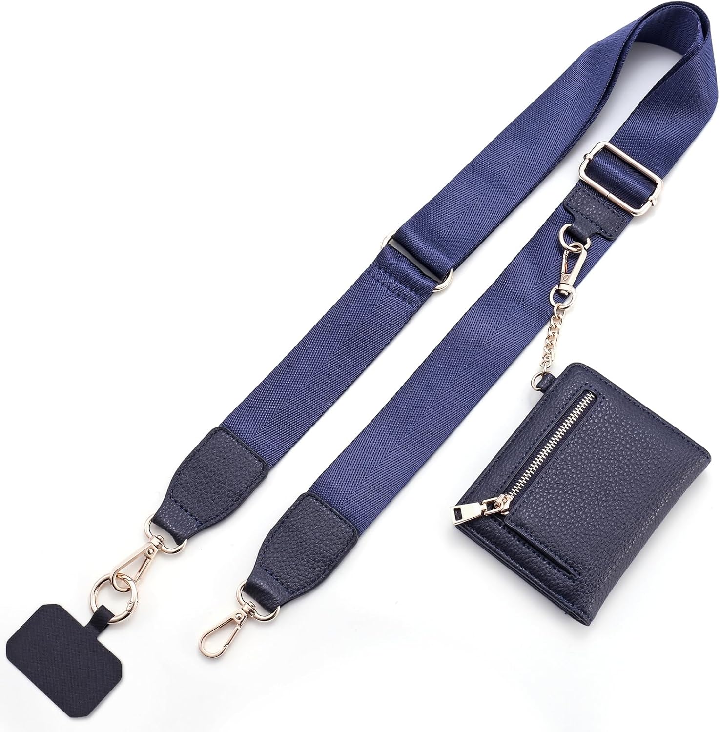 Diaclara Clip and Go Phone Strap with Zipper Pouch- Stylish Crossbody Adjustable Chain Lanyard with Leather Wallet for All Phones, Blue Pattern
