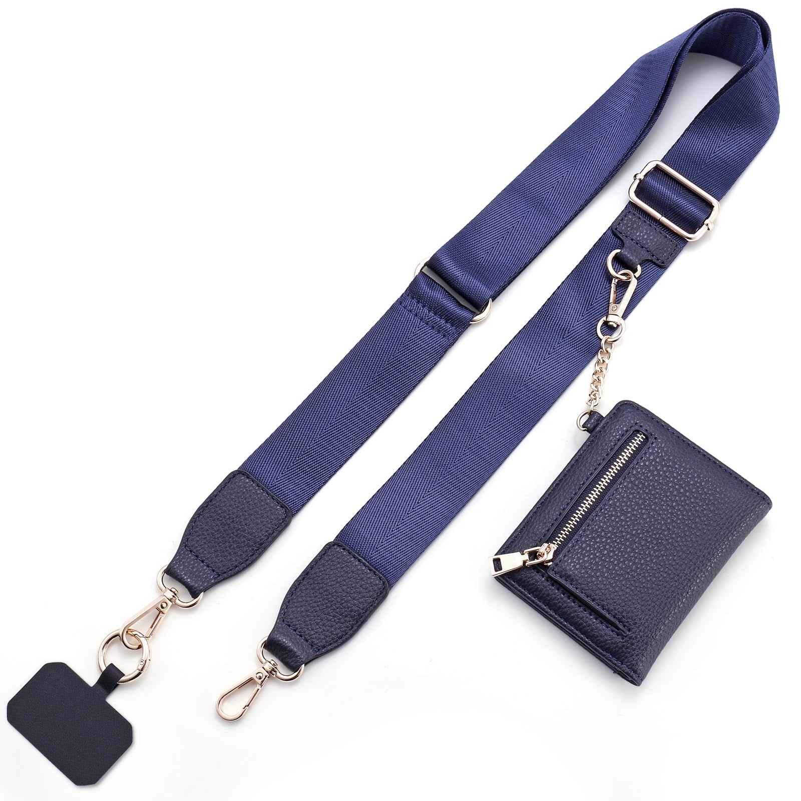 Diaclara Clip and Go Phone Strap with Zipper Pouch- Stylish Crossbody Adjustable Chain Lanyard with Leather Wallet for All Phones, Blue Pattern