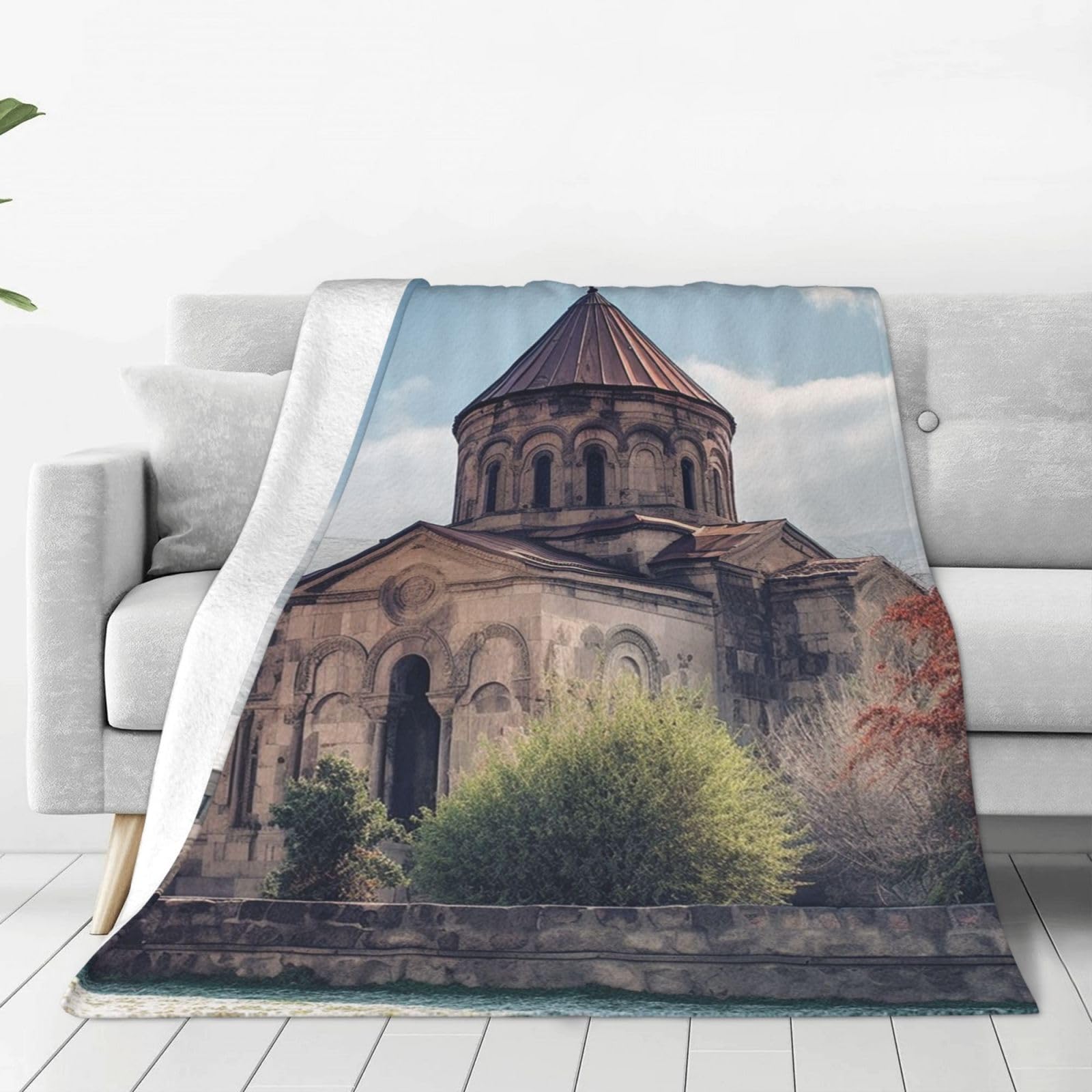 KLOPH Armenian Church Throw Blanket 80"x60" Flannel Fluffy Warm Blanket for Couch, Reversible Plush Blankets for Bed, Comfy Fuzzy Blanket for Sofa, Plush Lightweight-Blankets for All Season