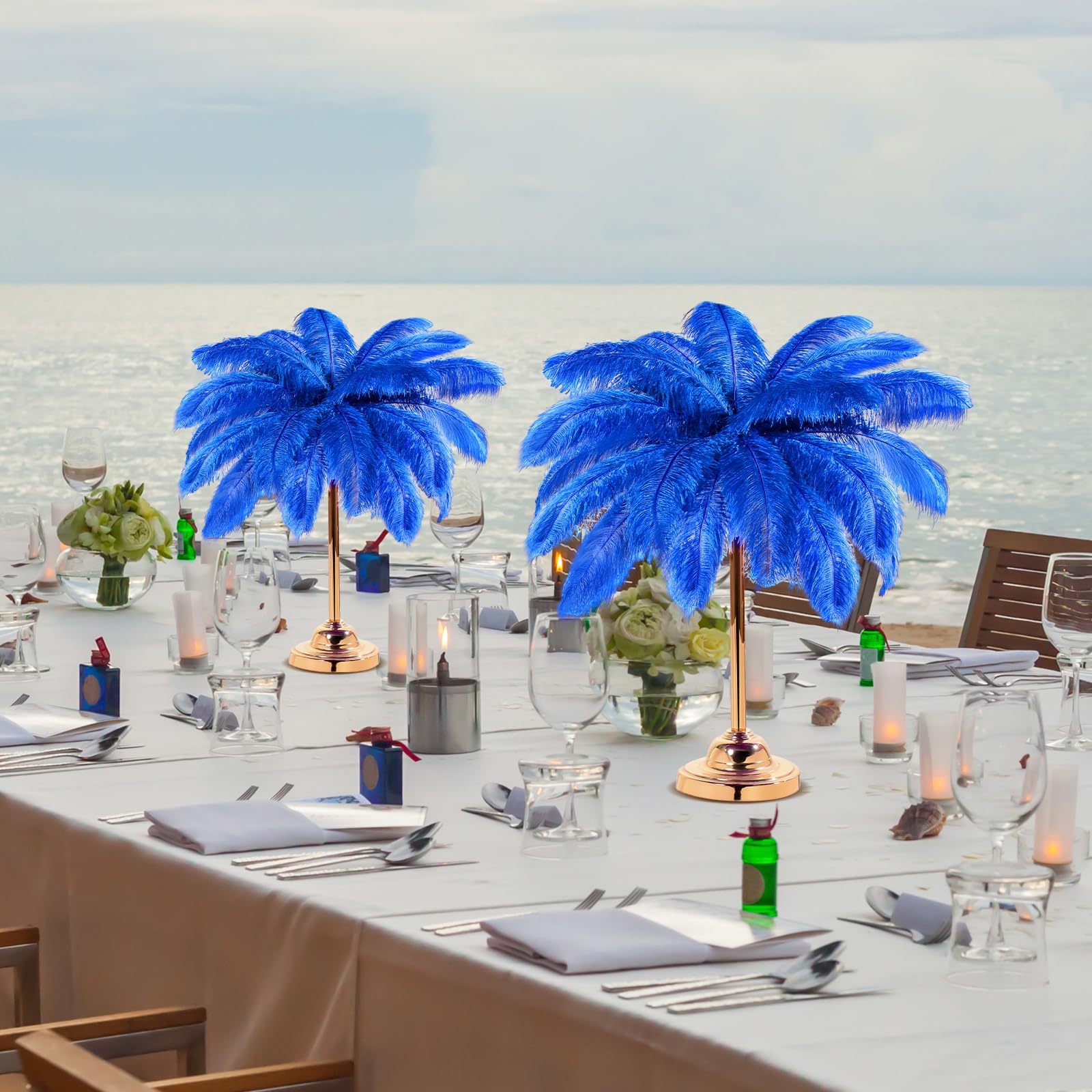 ADAMAI 50PCS Natural Ostrich Feathers - 13.7-15.7 Inch, Shy Blue, For Wedding Centerpieces & Decor - View #9