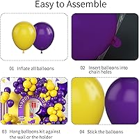 Vista 3 de GREMAG Globos morados y amarillos, kit de 113 piezas de guirnalda de globos morados y amarillos, con dos globos de papel de aluminio de estrella