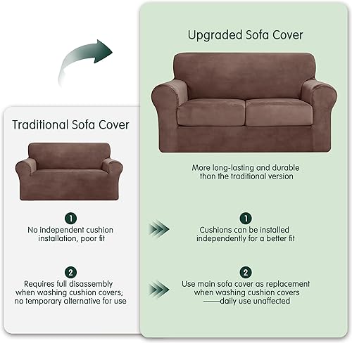 Vista 6 de CHUN YI Fundas de sofá de terciopelo de 3 piezas para sofá de 2 cojines, fundas resistentes al agua, antideslizantes, de alta elasticidad, protector