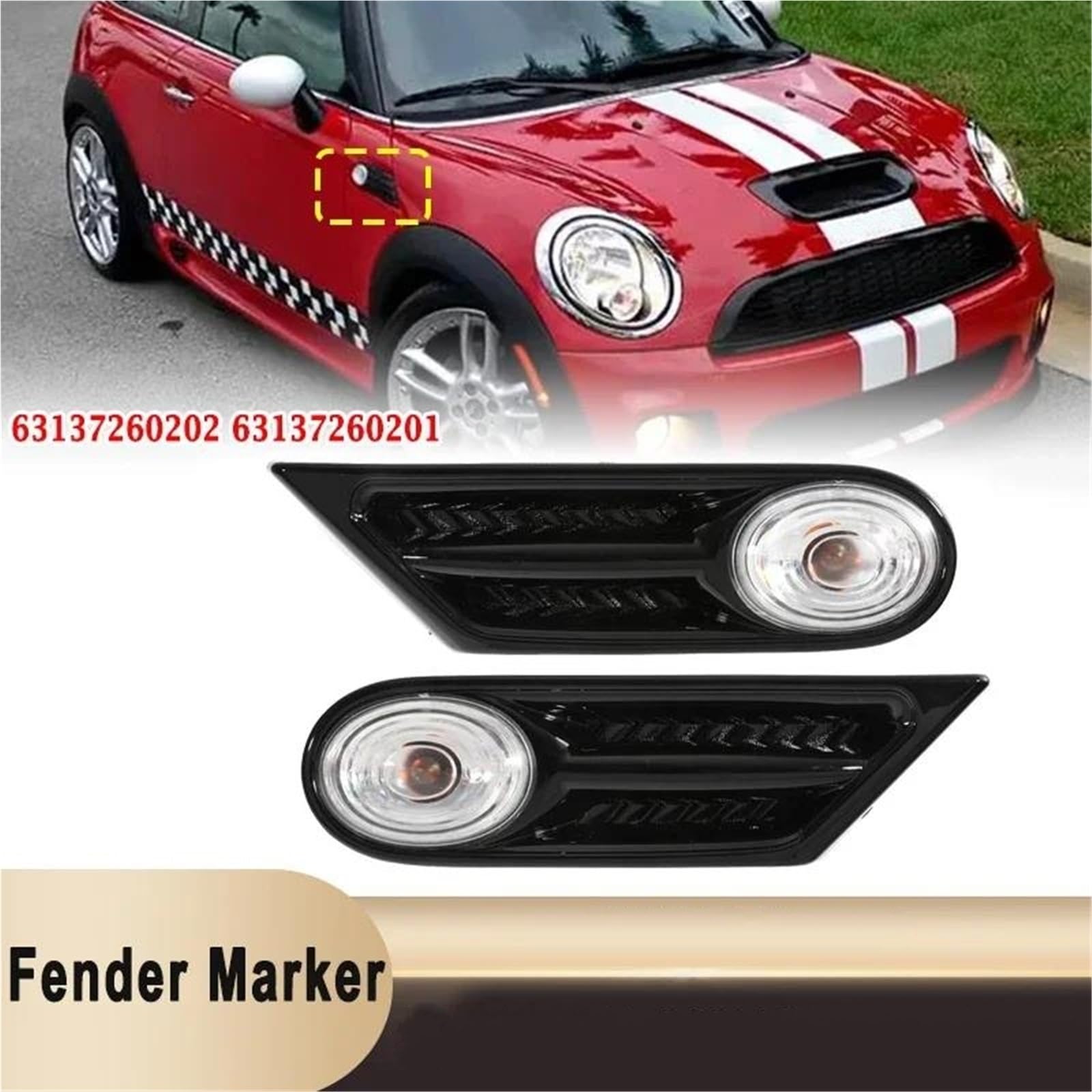 Indicatore Direzione per BMW per Mini per Cooper S R56 R57 R58 R59 2007-2013 Indicatore di Direzione Laterale A LED OEM 63137260202 63137260201 Indicatore Direzione LED(Black And Smoke)
