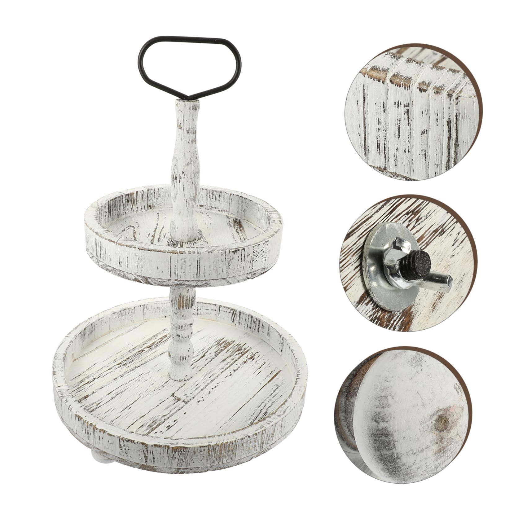 BRIGHTFUFU Tiered Tray Decor Round Wooden Cake Stand Farmhouse Style Dessert Holder 2 Tiered Tray for Kitchen