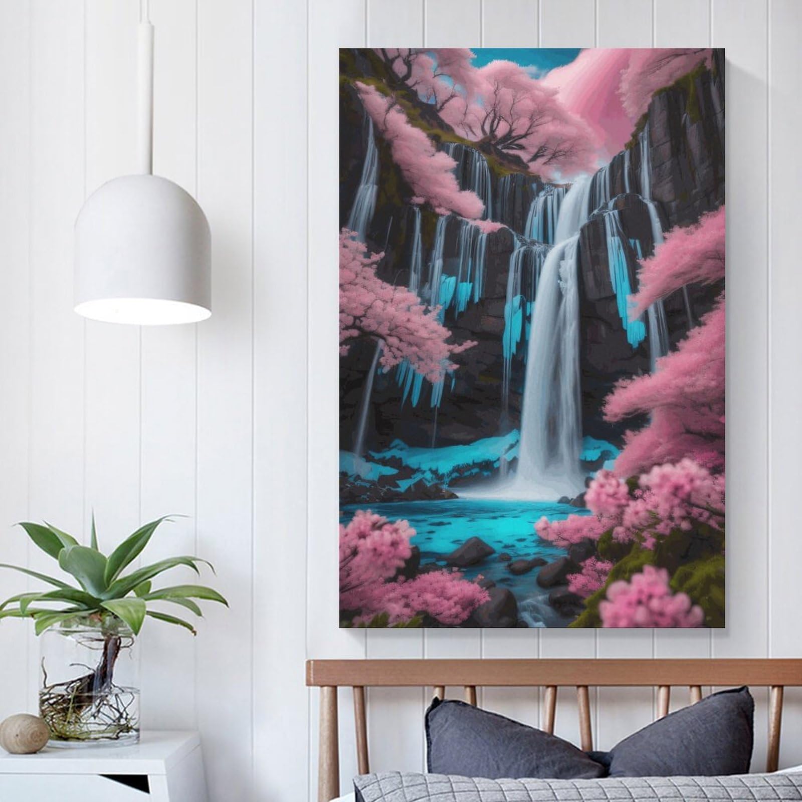 Amazon.co.jp: 絵画 桜と滝の美しい景色インテリア 絵画 美しい自然の