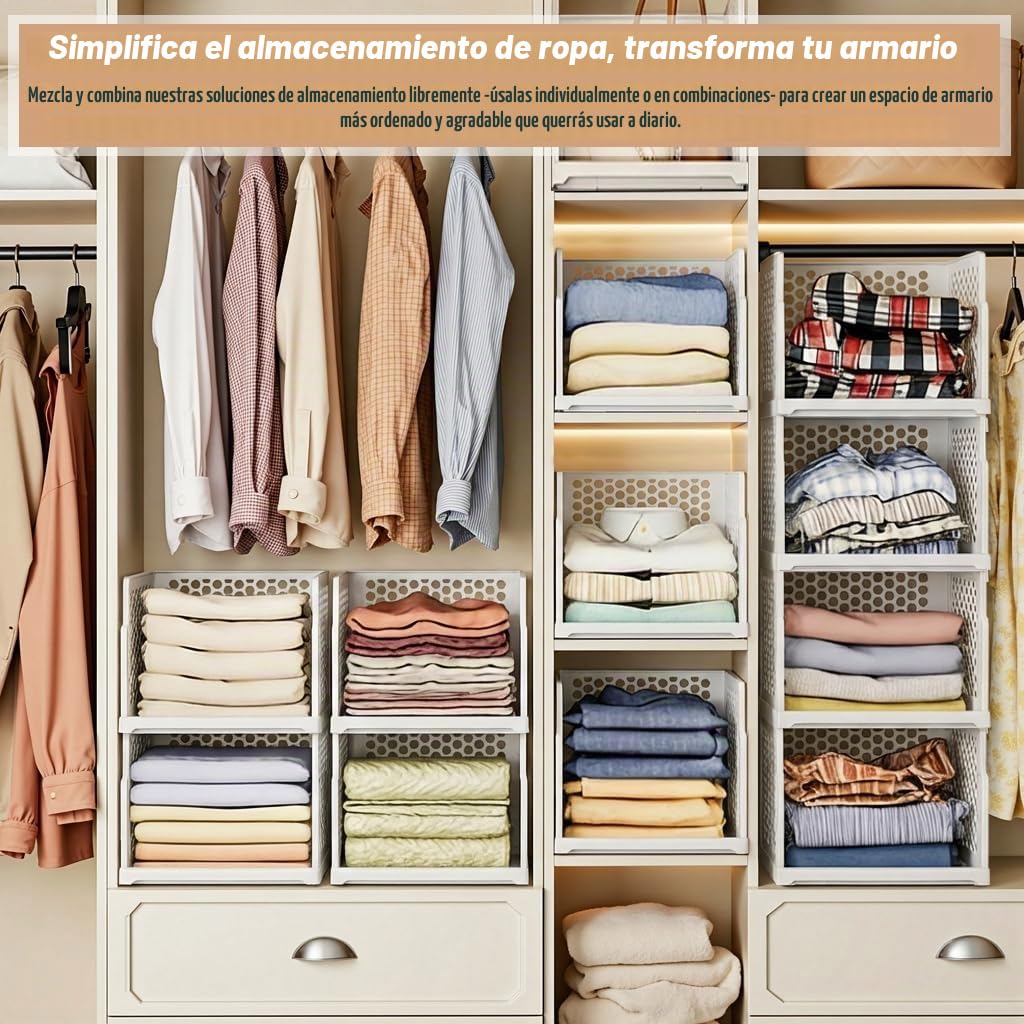 Paquete de 5 organizadores de almacenamiento para armario, organizadores plegables de armario, cajas de almacenamiento plegables apilables, organizador de cajones de plástico, cesta de ropa