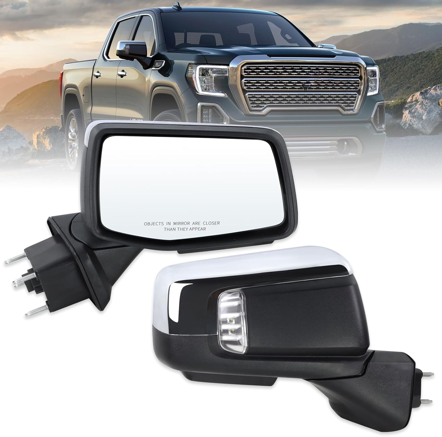 Right Passenger Side Mirror Compatible With 2019-2025 GMC Sierra 1500 With Power Folding Heated Turn Signal Puddle Light Memory Temperature Sensor Chrome Replace#84898873 84732186(15Pins) R-15Pins Chrome