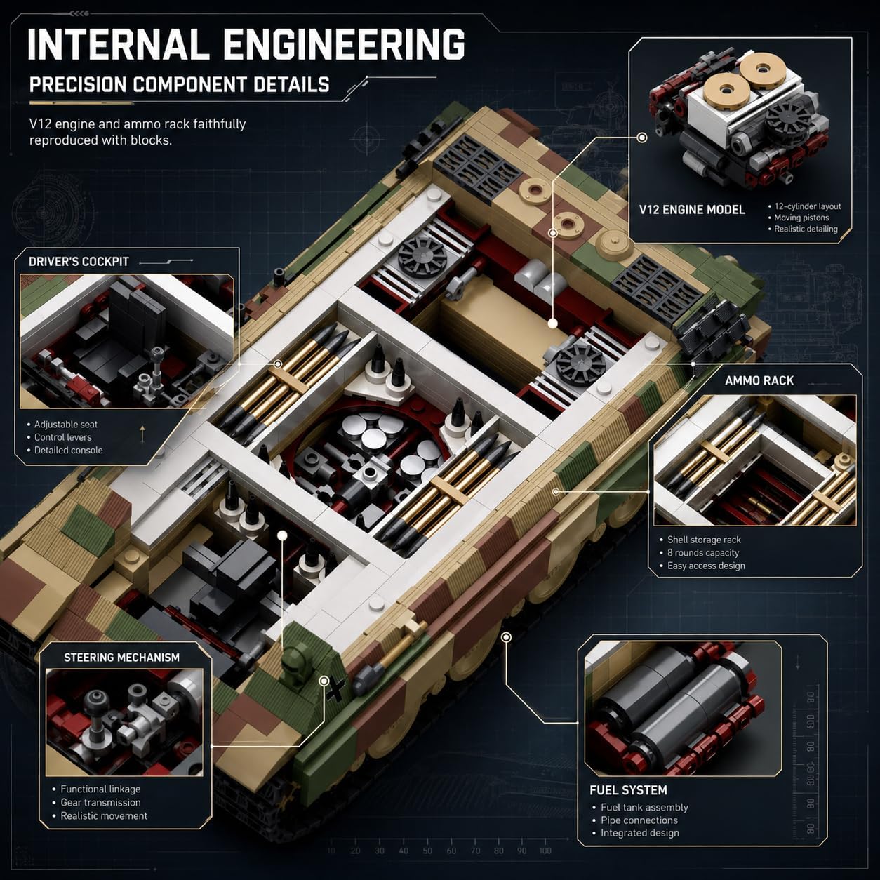 Militär Panzer Bausteine Bauset, 1675PCS WW2 Militär Leopard Panzer Modell Klemmbausteine, MOC Schwer Tank Modell Bausteinset, Hauptkampfpanzer Modellbausatz Konstruktions Set, Geschenk für Erwachsene