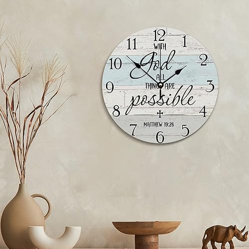 Miniatura 5 de Reloj con texto en inglés "with God All Things", reloj de pared con versículo bíblico, cita religiosa, reloj de madera, estilo cristiano,