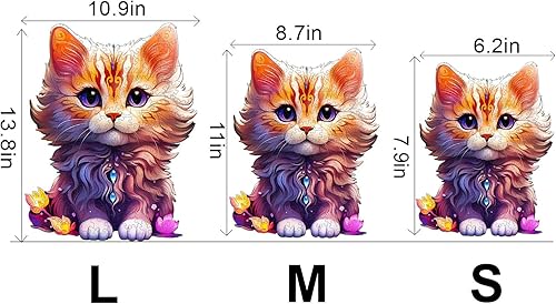 Miniatura 5 de Rompecabezas de madera, con forma de gato linda, 190 piezas de 11 x 8.7 pulgadas. Rompecabezas ecológico con forma de animal único, regalo de