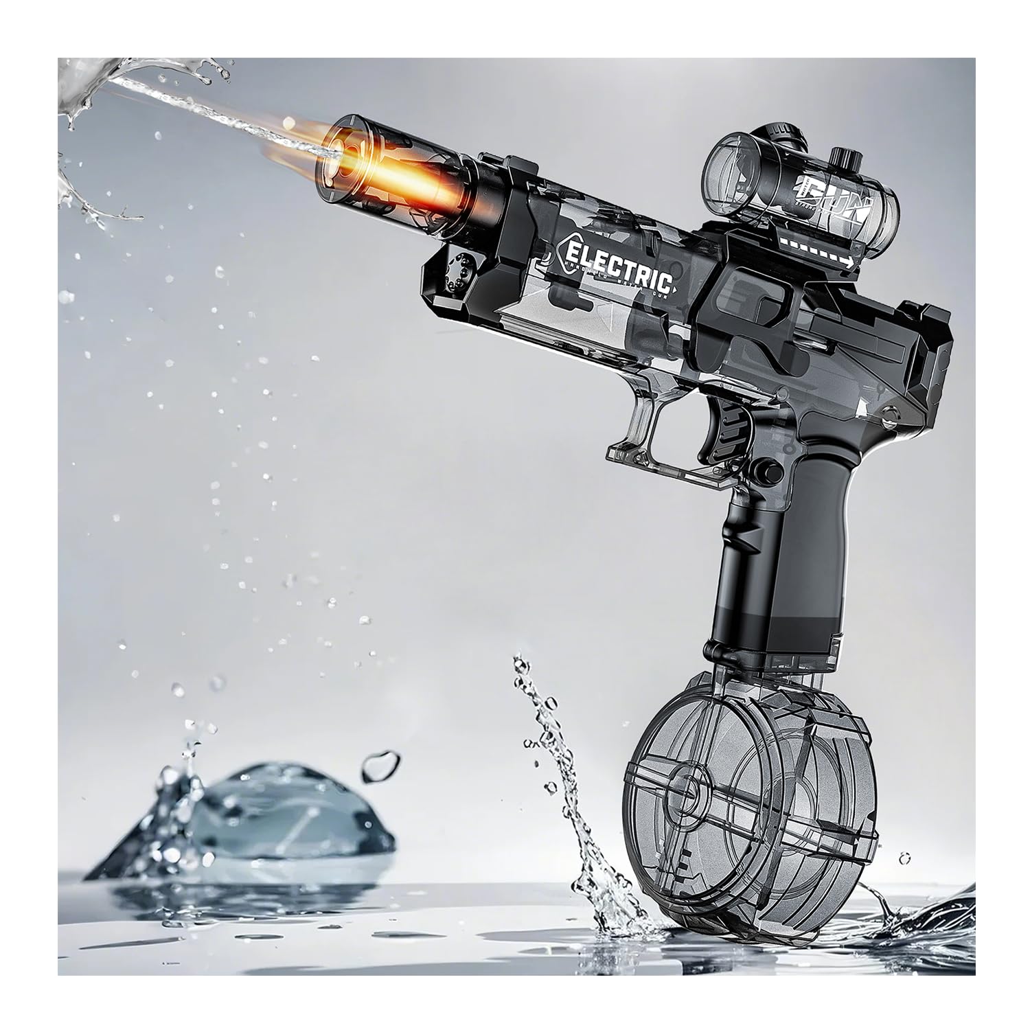 MNJCK Electric Water Gun with Muzzle Flash, High Capacity Powered Water Gun, 28-32 FT Range Automatic Water Toys Summer Outdoor Pool, Rechargeable Battle Water Games Gun for Kids Adults