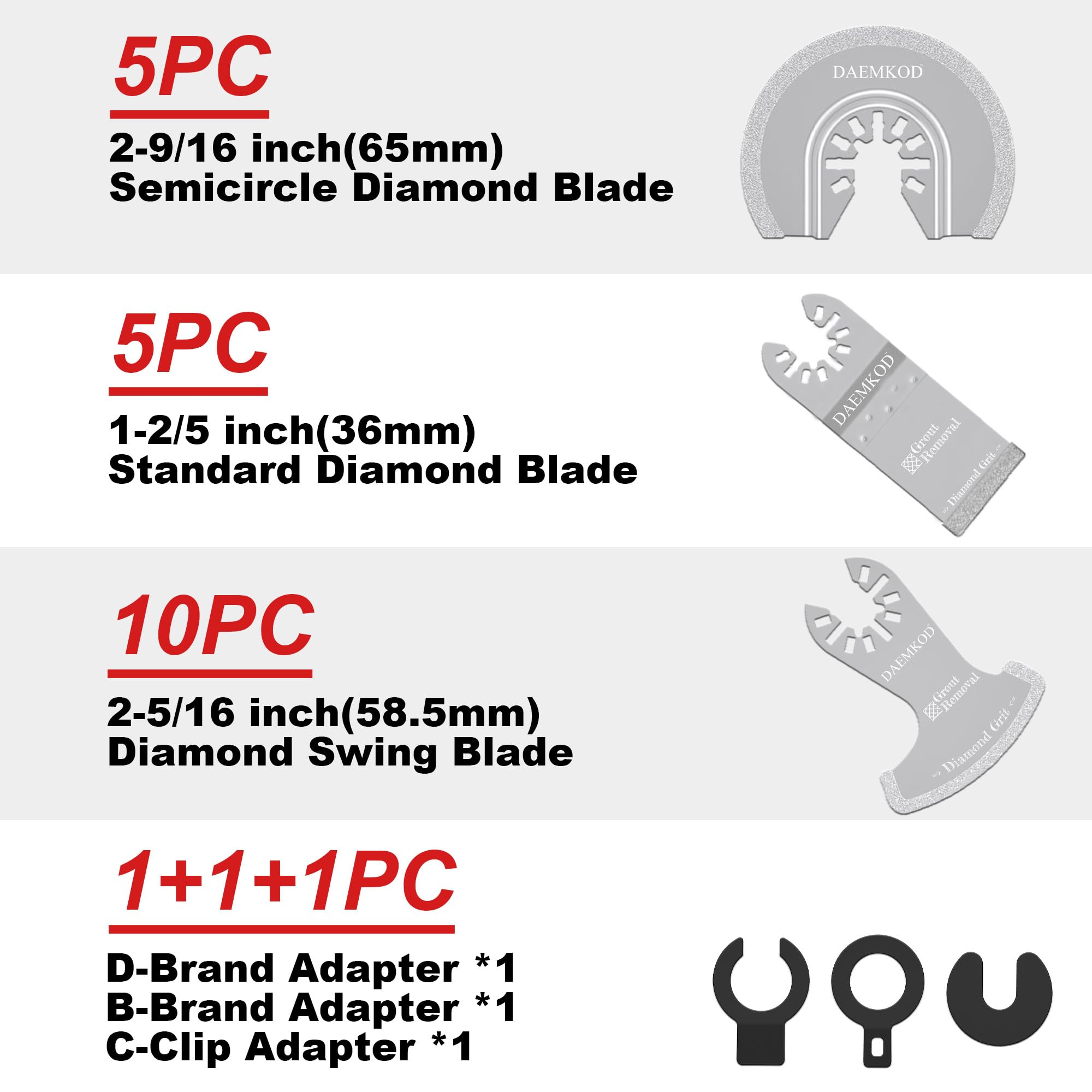 20-Pack Diamond Oscillating Tool Blades Kit - Grout Removal, Cutting & Grinding Blades For Multi-Tools