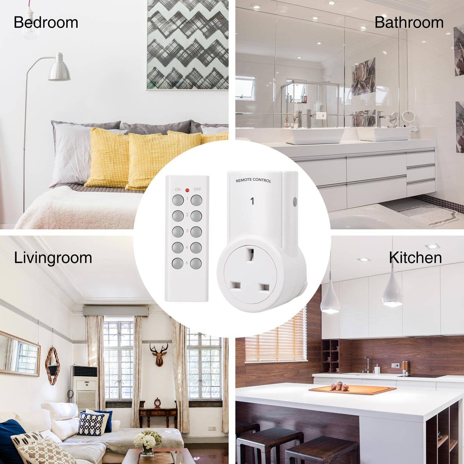 Buy HBN Remote Control Plug Socket, 10A/2400W Wireless Light Switch 30M