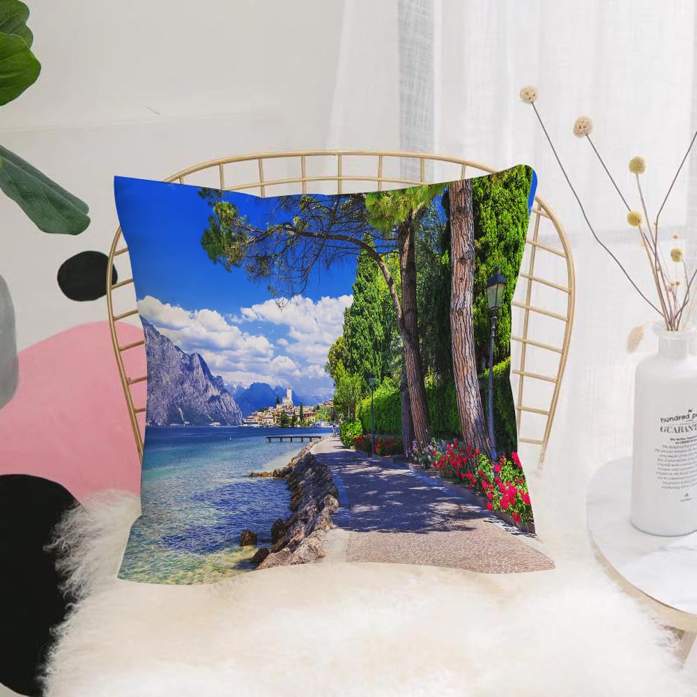 HYOSXW Cushion Cover,Throw Pillow Case Home Decorative for Living Room Bedroom Sofa Chair 16X16 Inch,Landscape, picturesque Lago di Garda Malcesine Italy,Pillowcase 40X40cm