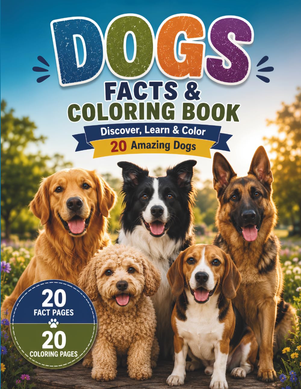 Dogs Facts & Coloring Book: Discover, Learn & Color 20 Amazing Dog Breeds with Fun Facts and Detailed Coloring Pages