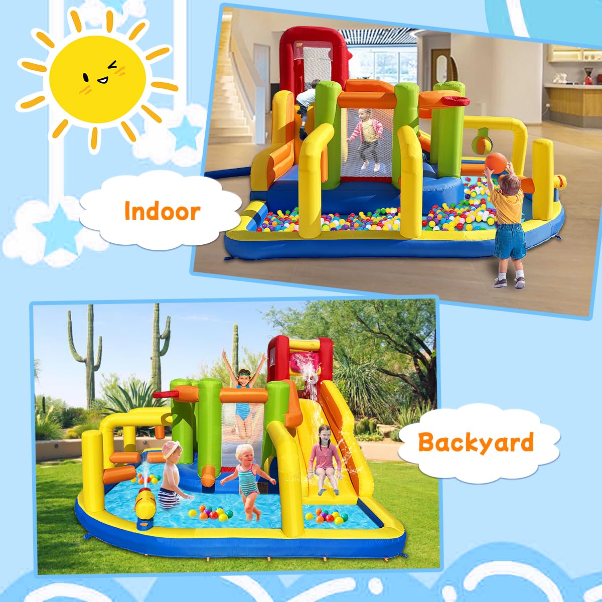 Baralir Castillo Hinchable XXL con tobogán acuático y soplador – Ideal para jardín, casa de Juegos niños al Aire Libre, Experiencia Segura en el Patio de recreo
