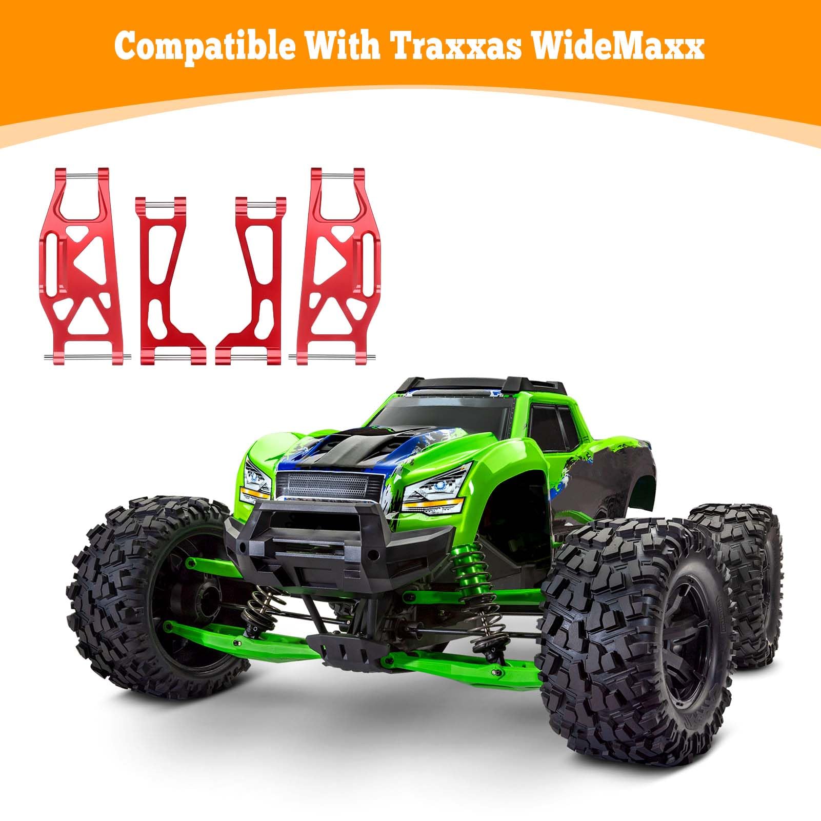 HobbyPark Aluminum Suspension Arms Kit w/Pins for Traxxas WideMaxx Upgrades Front and Rear, Replacement of 8995 8998 8999 (Red)