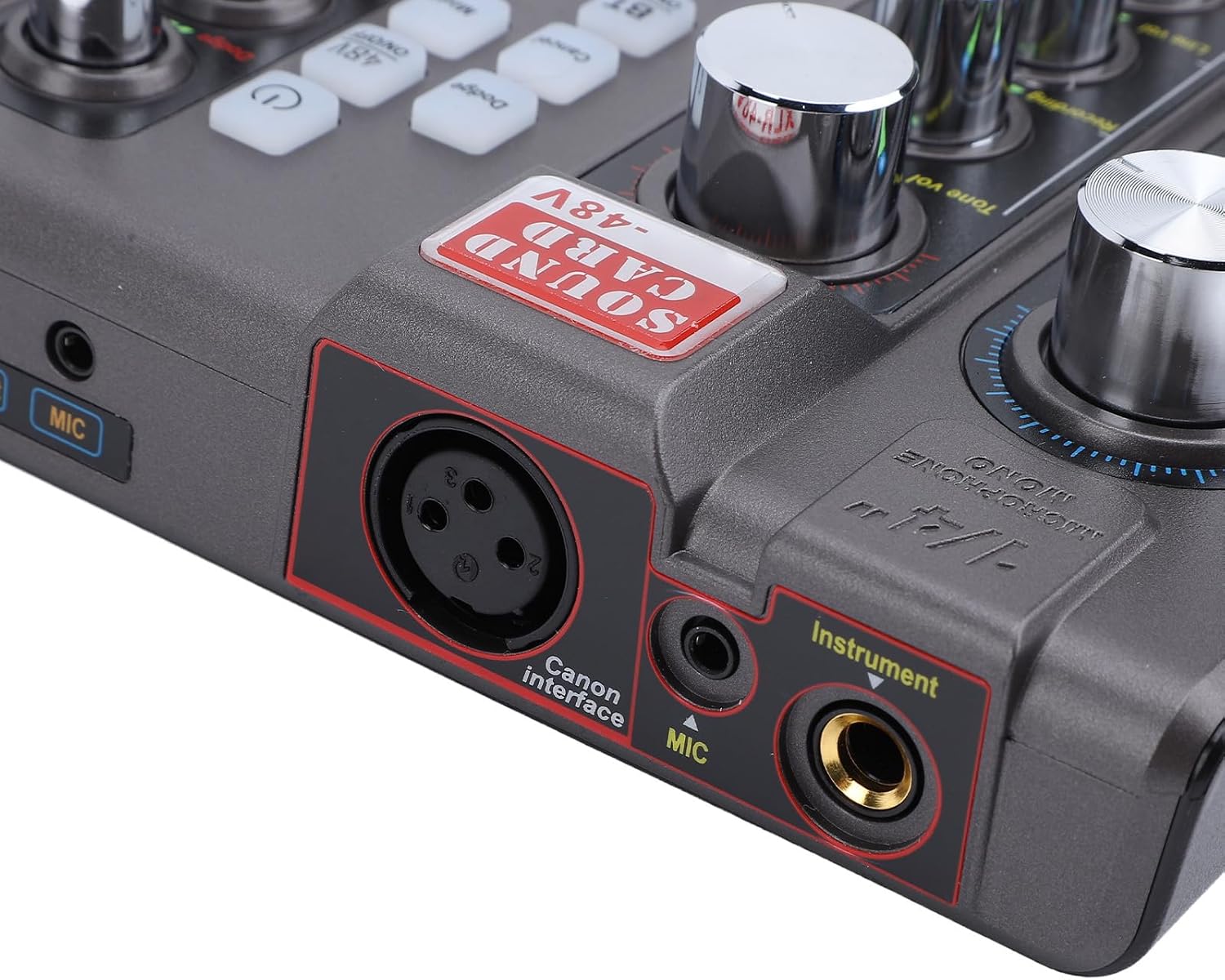 Podcast Sound Mixer, Treble Bass Adjustable One Click Noise Reduction Professional Portable Live Sound Card Board with Multiple Sound Effects for Music Recording Karaoke Singing