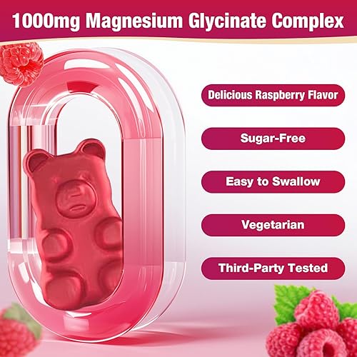 Miniatura 5 de Gomitas de glicinato de magnesio de 1000 mg, gomitas de magnesio para adultos y niños con L-treonato, suplemento de magnesio para relajación, calma,