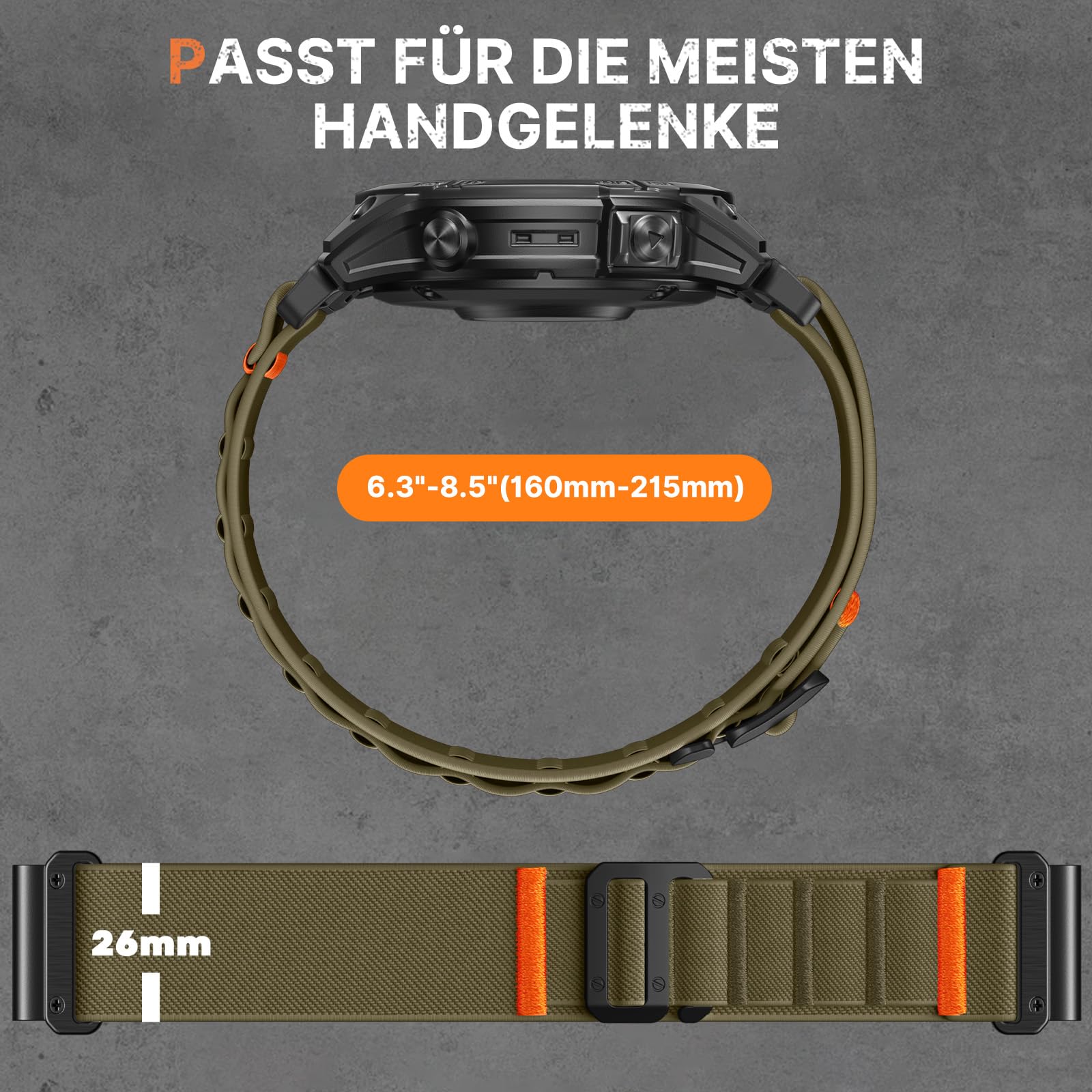 Bandletic Kompatibel mit Garmin Fenix 8 51mm/7X/6X/5X Armbänder aus Nylon - 26 mm Quick Fit Soft G-Hook Armband für Fenix 7X 6X Pro/5X Plus/3/3 HR/Instinct 2X Solar 3 50 mm/Enduro/Quatix/Tactix
