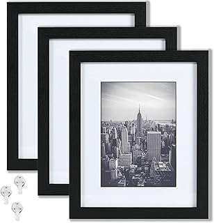 8x10 Picture Frame Set of 3, Display 5x7 with Mat or 8x10 Without Mat, Photo Frames for Wall Mounting or Table Top Display,Picture Frames 8 by 10 Collage for Wall Decor Black Frames 5x7 Picture Frame