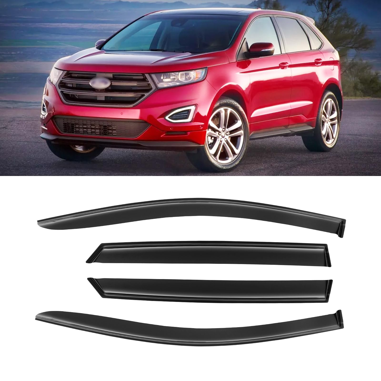 4-Piece Smoked Black Window Visors For 2015-2024 Ford Edge - Rain Guard & Sun Shade