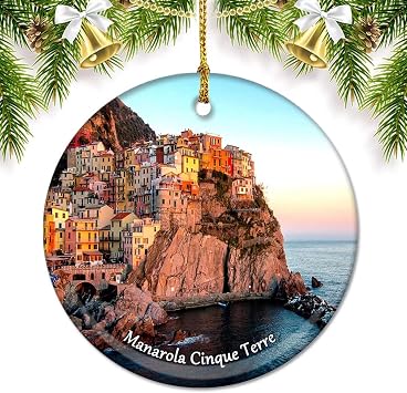 Manarola Cinque Terre Italy Christmas Ornaments for Tree Ceramic Pendant Double Sided Ornament Decor Xmas Gifts Porcelain Travel Souvenirs