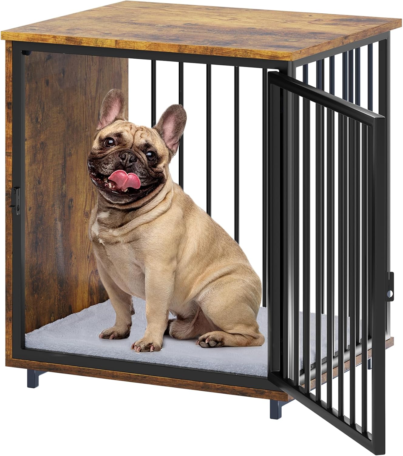 YITAHOME Medium Dog Crate Furniture, 28.5" Wooden Dog Kennel End Table with Metal Mesh, Indoor Dog House Dog Cage for Medium Small Dogs, Brown