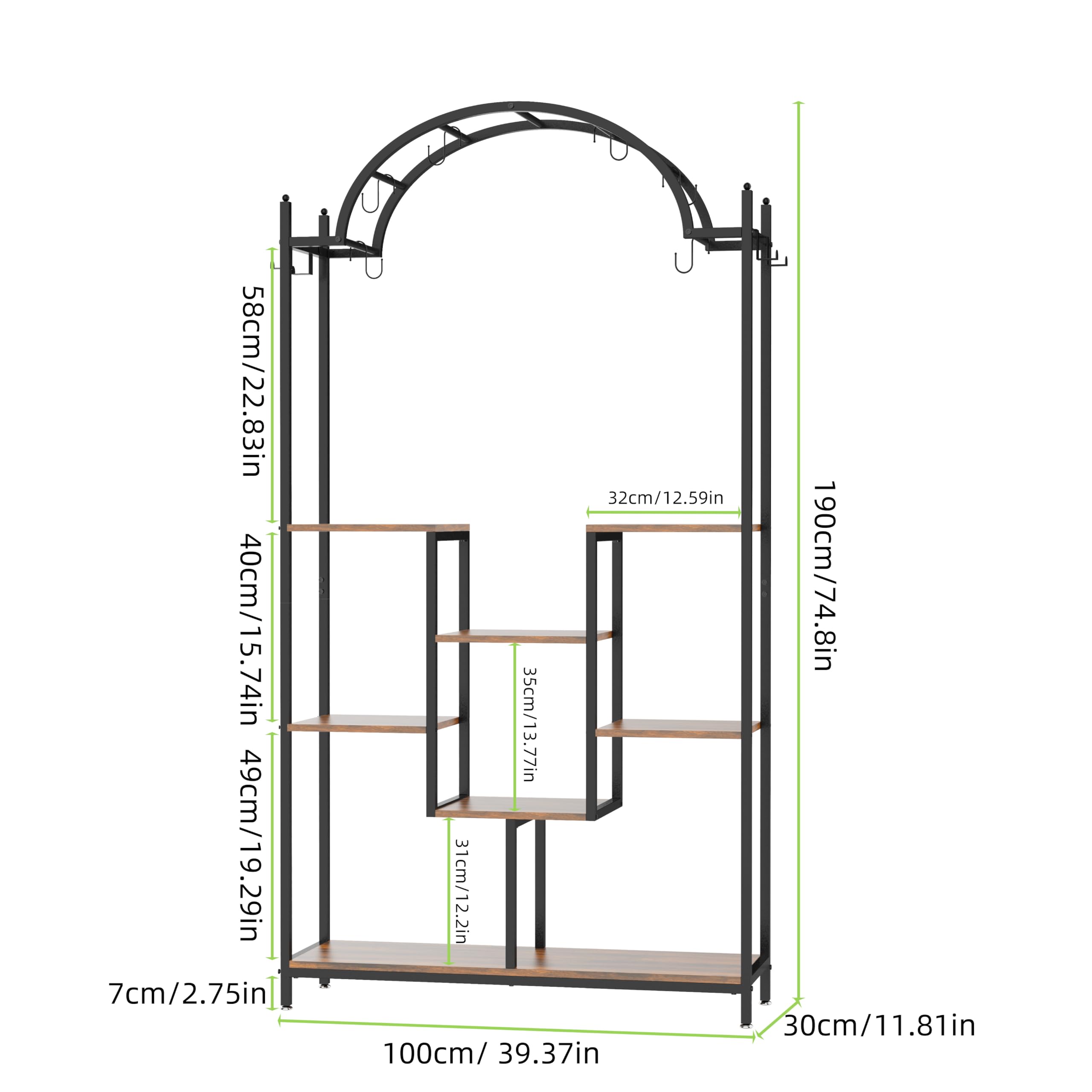 unho Blumenständer mit 5 Ebenen/16 Haken, Pflanzenregal 190cm Hoch Pflanzenständer Blumenregal für Indoor Balkon Boden Wohzimmer