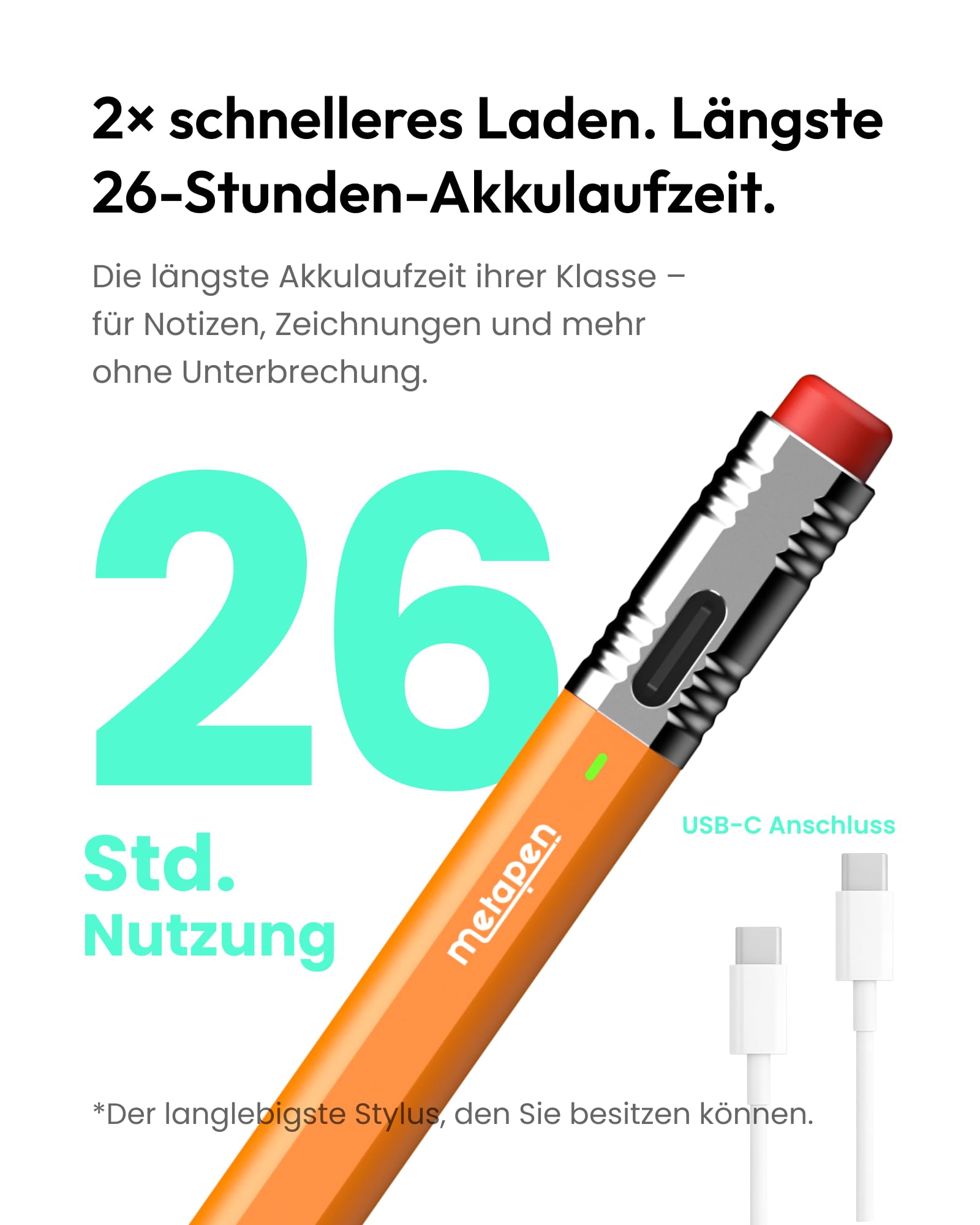 Metapen Air8 Pro X iPad Stift, Air-Flex Soft-Tip, Micro-Luftkammern, 26H Akku, Bleistiftgefühl | iPad Pencil mit 26-Stunden-Akku, Stift für iPad A16/11/10/9/8/7/6, Pro12.9/11/13 Zoll M4/M5, Air 3/4/5/M2/M3/M4, Mini 5/6