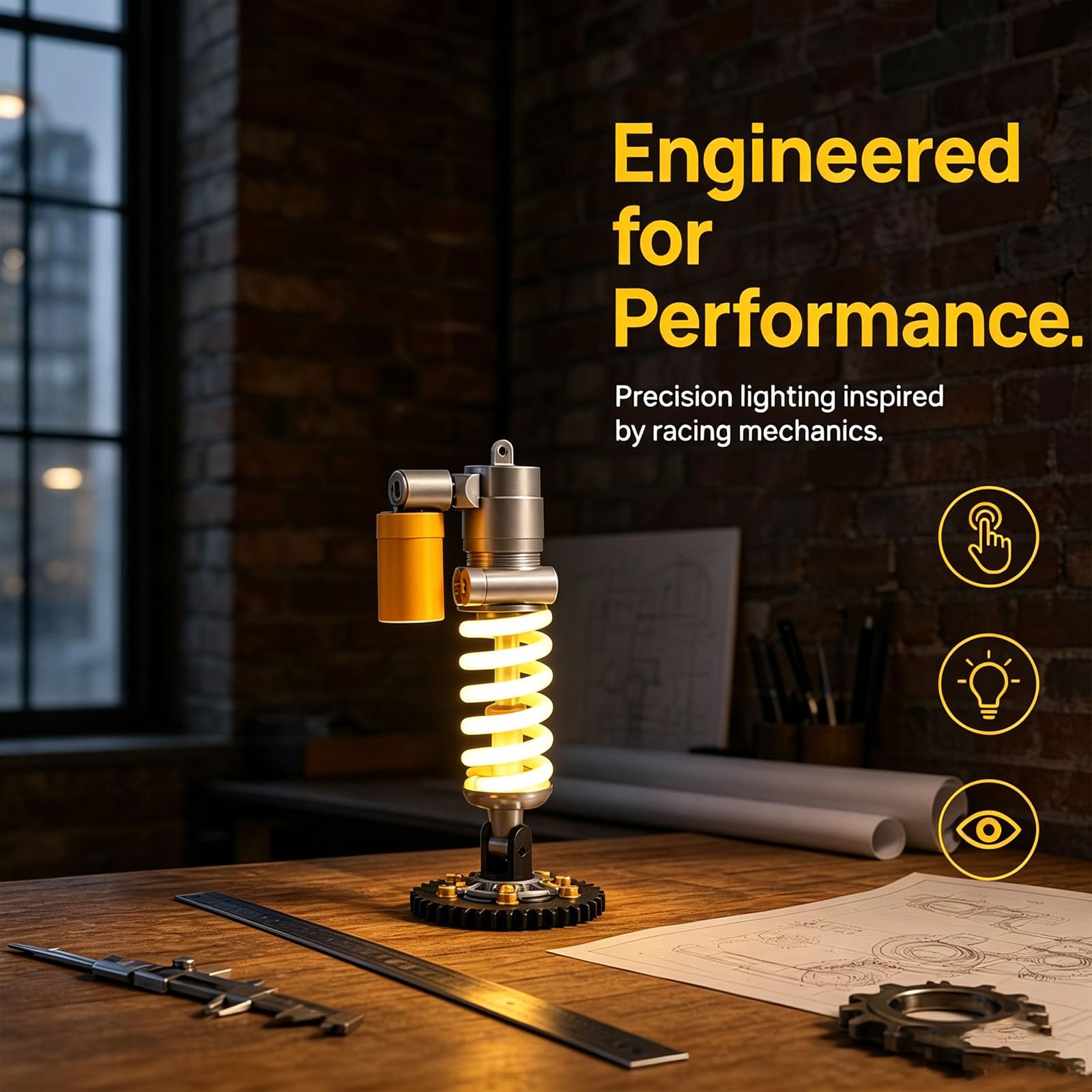 Lampada da Tavolo con Ammortizzatore, Luce da Tavolo con Molla A Spirale E Controllo Touch, Lampada da Scrivania Industriale, per Appassionati di Auto E Moto E per L'arredamento di Sale