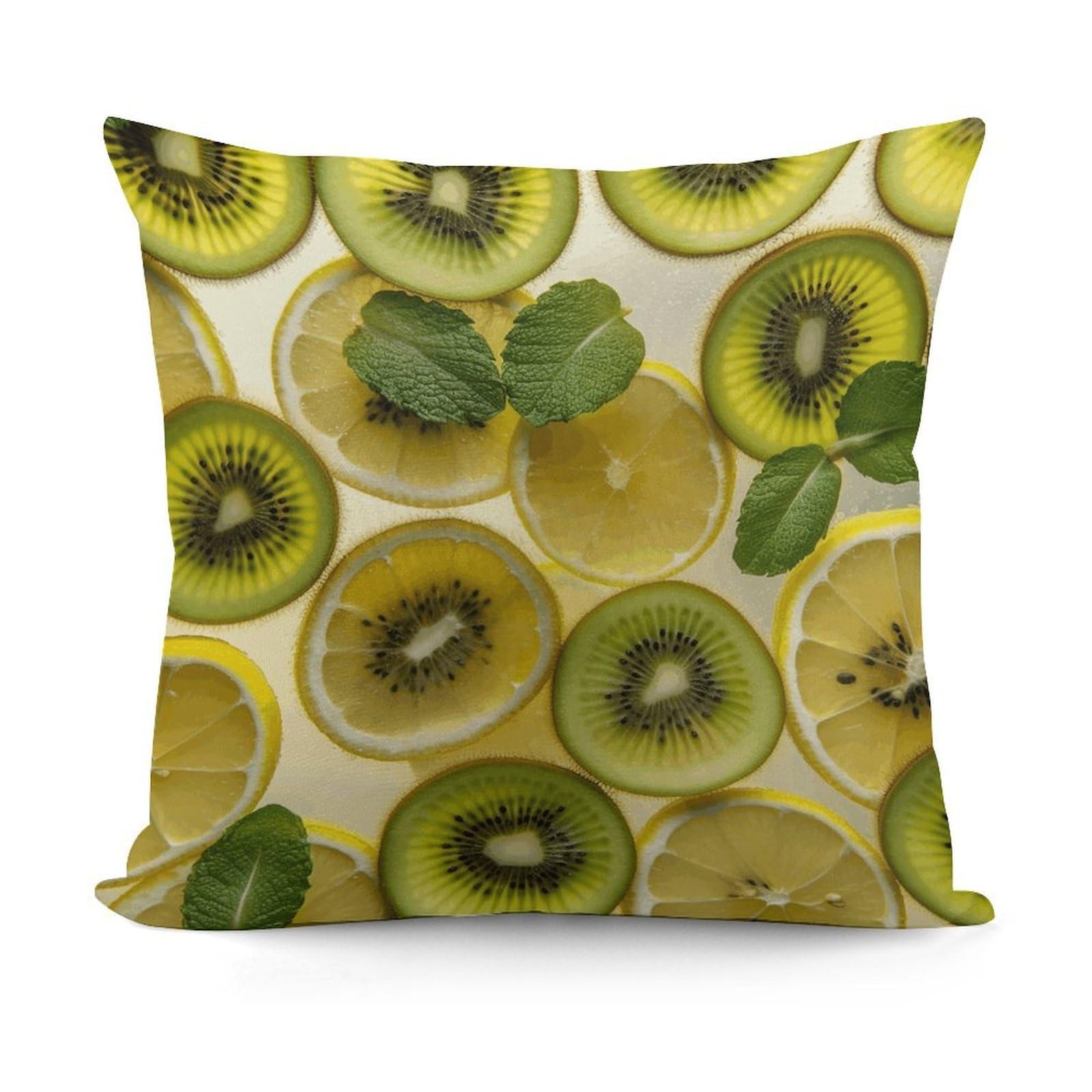 Sliced Lemon and Kiwi in Drink Decorative Pillow Covers, Throw Pillow Covers Soft for All Seasons, Pillowcases for Couch Living Room Sofa Bedroom 18x18 Inch