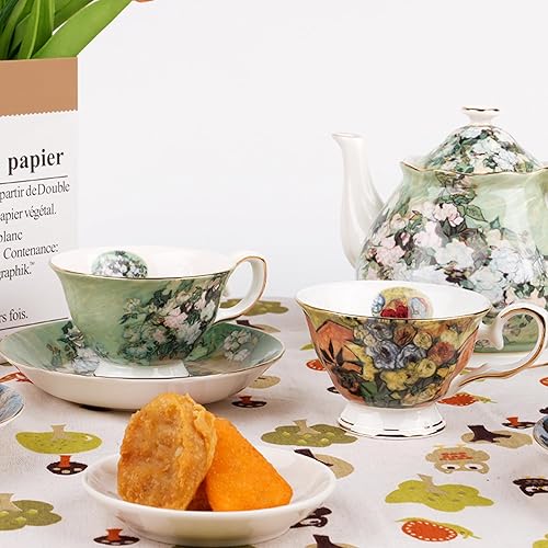 Miniatura 5 de AOTELIDA Juego de 2 tazas de té floral, porcelana de hueso de 7 onzas, tazas de café británicas de porcelana para té de rosa, capuchino, expreso