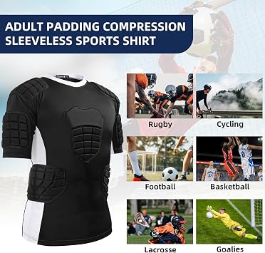 Zicac Padded Compression Shirt 8-Pads Football Rib Protectors Padded Shirt Chest Protective Gear Sports Rash Guards for Football Rugby Baseball