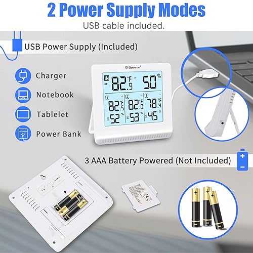 Miniatura 6 de Geevon Termómetro inalámbrico para interiores y exteriores con 3 sensores remotos, termómetro higrómetro digital, medidor de temperatura y monitor