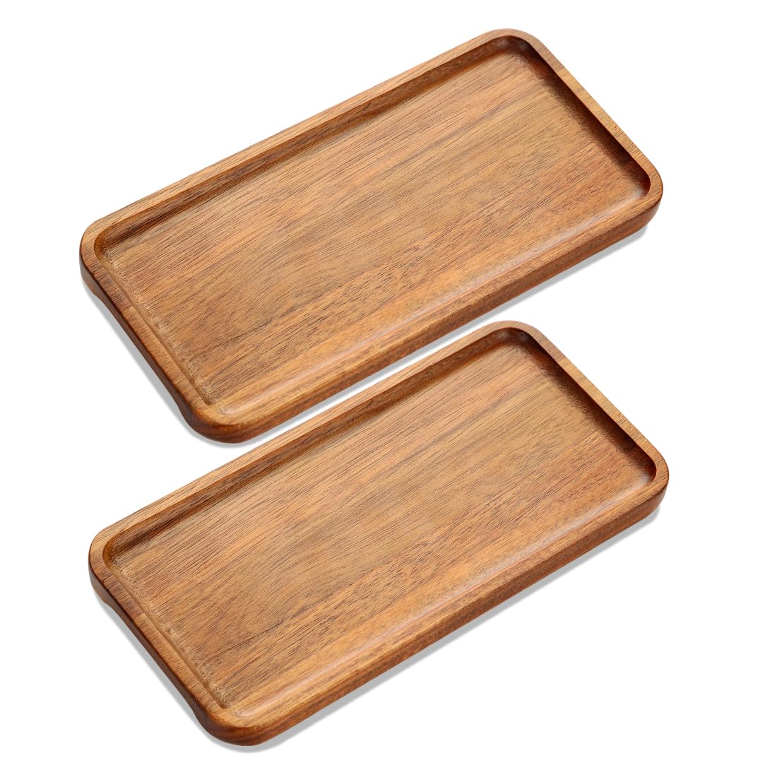 Holztablett Rechteckig Deko 2er Set, Holztablett Klein 20x10 cm, Dekotablett aus Akazienholz, Tablett Set Serviertablett Holz, dekorative Servierplatte für Snacks, Käse, Wurst