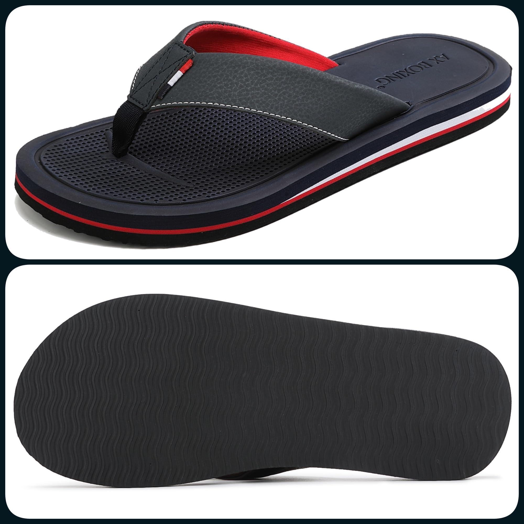 AX BOXING Tongs Homme Été Cuir Claquette Sandales Tongue Confortables Antidérapantes Flip Flops Chaussons de Plage pour Intérieur et Extérieur Taille 41-46