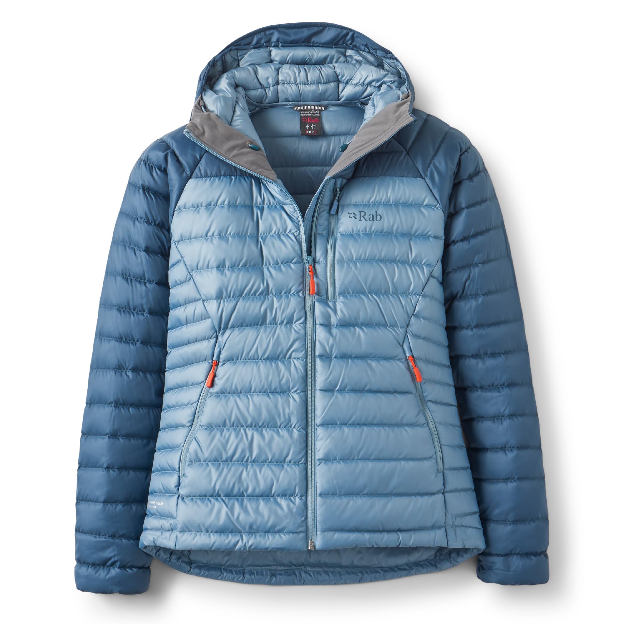 Rab Women's Microlight Alpine Jacket - Hooded Down Insulated Coat for Trekking, Climbing, & Skiing - Orion Blue/Citadel - Medium
